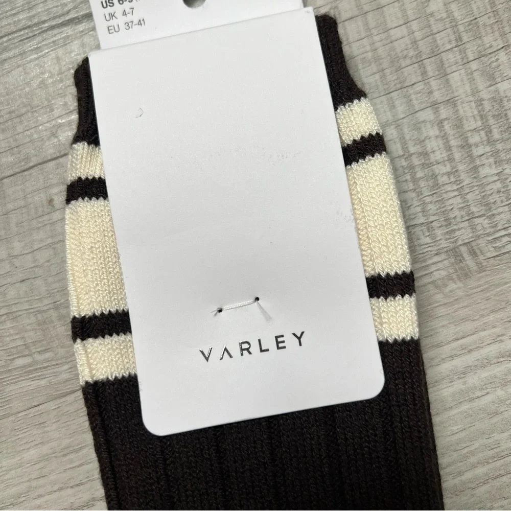 NEW VARLEY Coffee Bean Malissa Plush Wide Rib Sock BrownOff White Cashmere